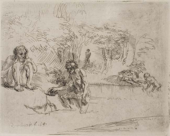 Appraisal: REMBRANDT VAN RIJN The Bathers Etching x mm x inches