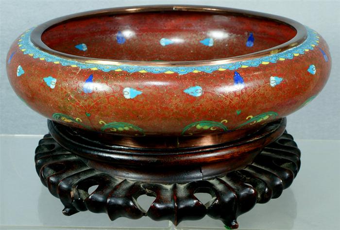 Appraisal: Large Chinese cloisonne bowl together with a teak stand seal