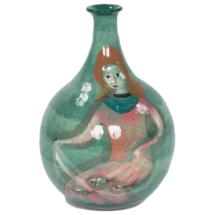 Appraisal: Polia Pillin vase green glaze with hand-panted decoration of women