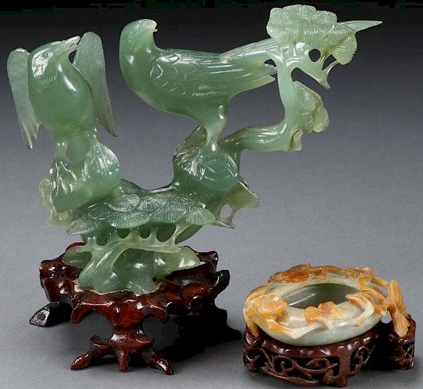 Appraisal: A CHINESE CARVED HARDSTONE AND JADEITE GROUP A CHINESE CARVED