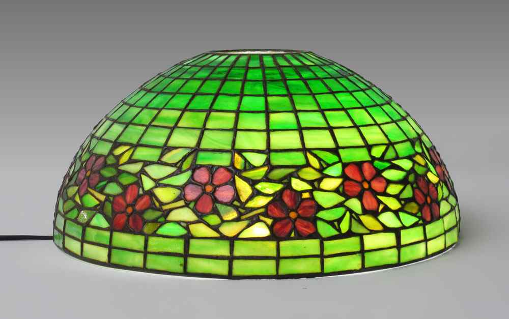 Appraisal: HANDEL CHERRY BLOSSOM LEADED LAMP SHADE Mosaic of green slag