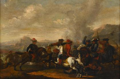 Appraisal: FOLLOWER OF JACQUES COURTOIS french - MILITARY SKIRMISH Oil on