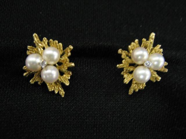 Appraisal: Pearl Diamond Earrings k yellow gold hinged clip style with