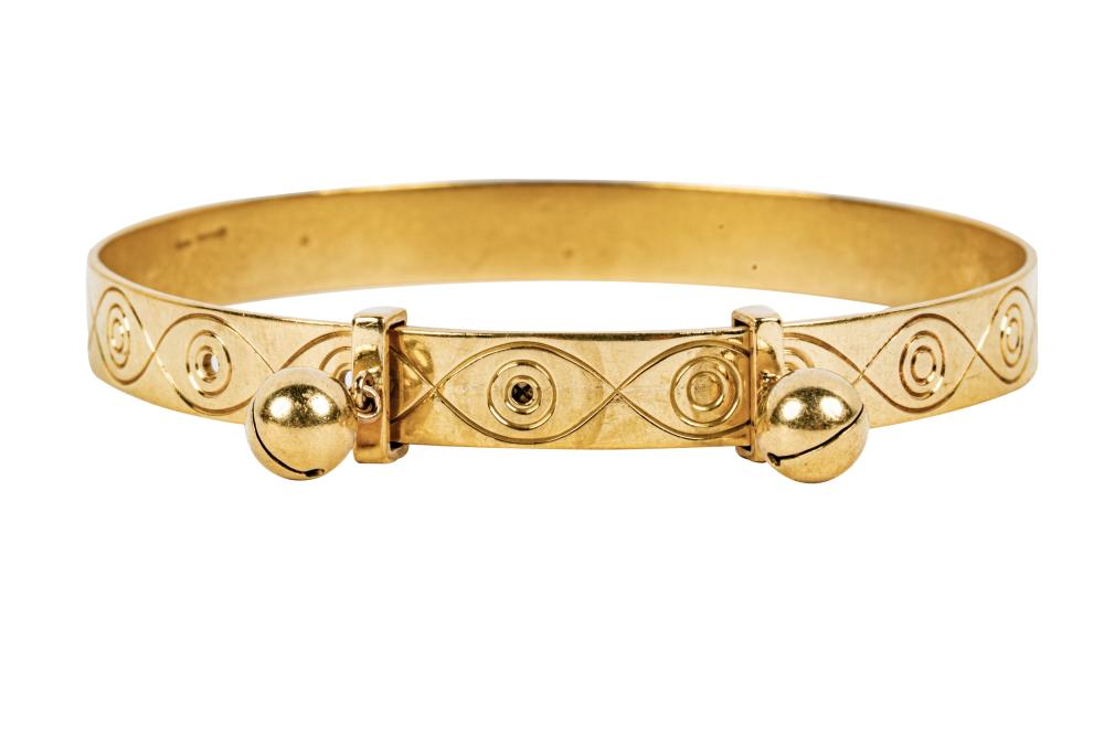 Appraisal: ASPREY KARAT YELLOW GOLD 'BELL' BANGLEwith date code K post