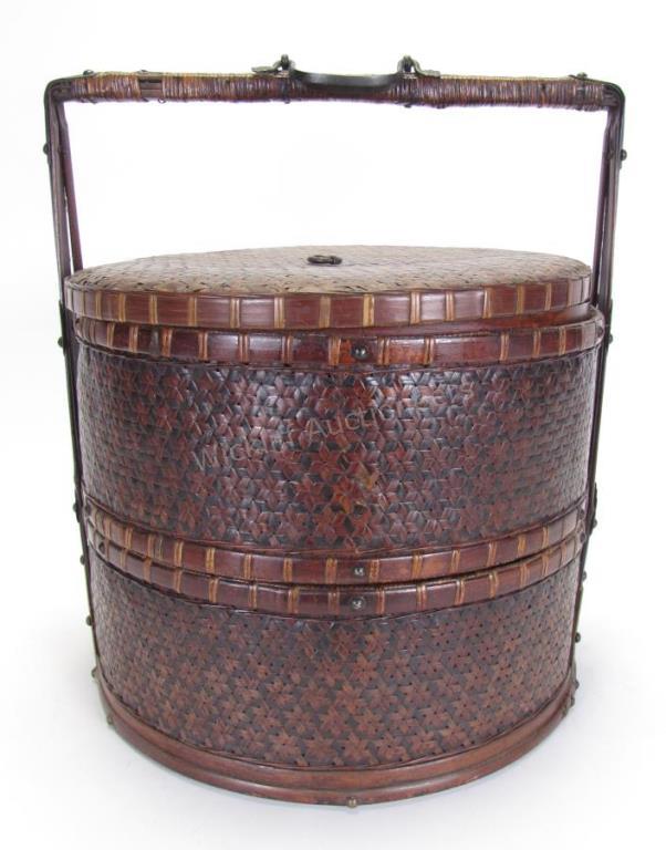 Appraisal: Antique Chinese Wedding Basket two toned woven basket fixed handle