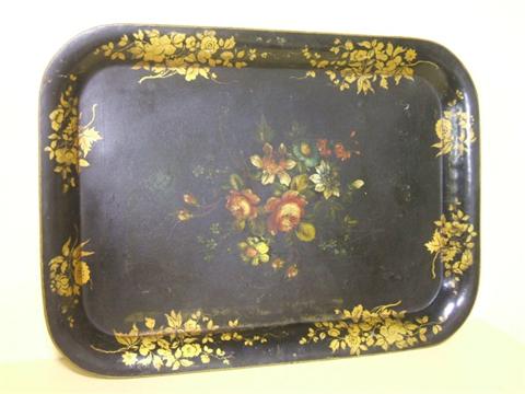 Appraisal: VICTORIAN PAPIER MACHE RECTANGULAR TRAY th century central colored floral