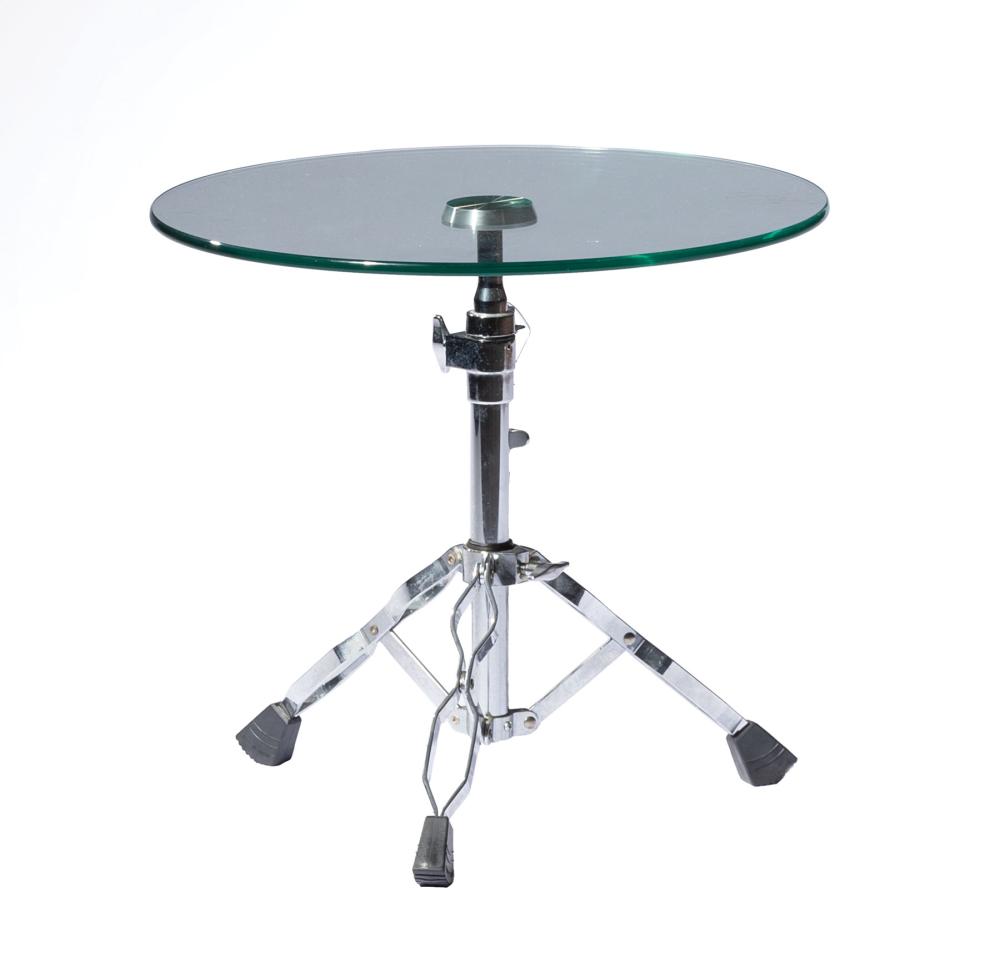 Appraisal: Contemporary Glass and Chrome Snare Stand Side Table adjustable base