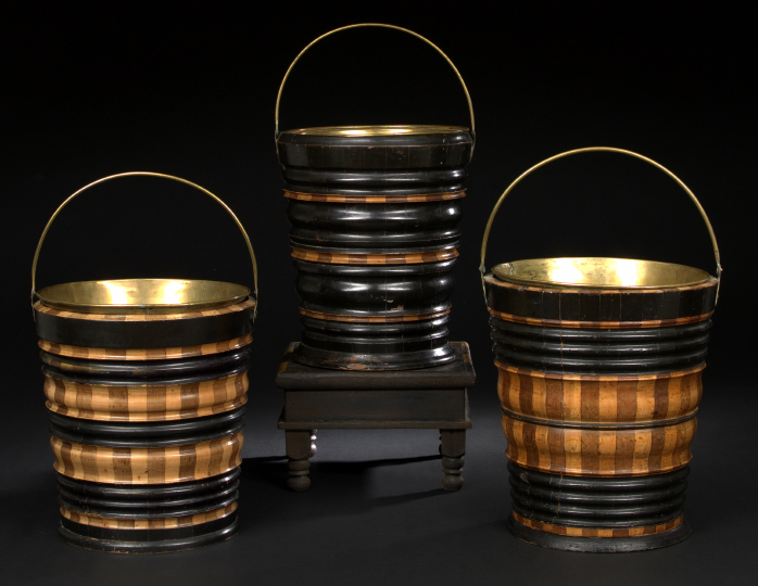 Appraisal: Regency Ebonized and Mixed Woods Peat Bucket first quarter th