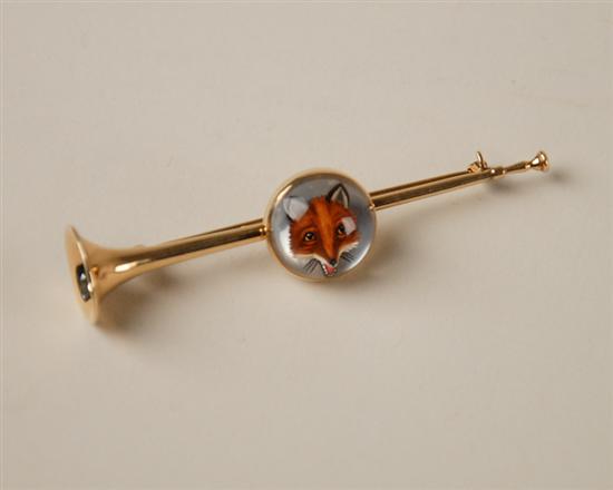 Appraisal: A Gold and Reverse Intaglio Crystal Bar Pin K marked