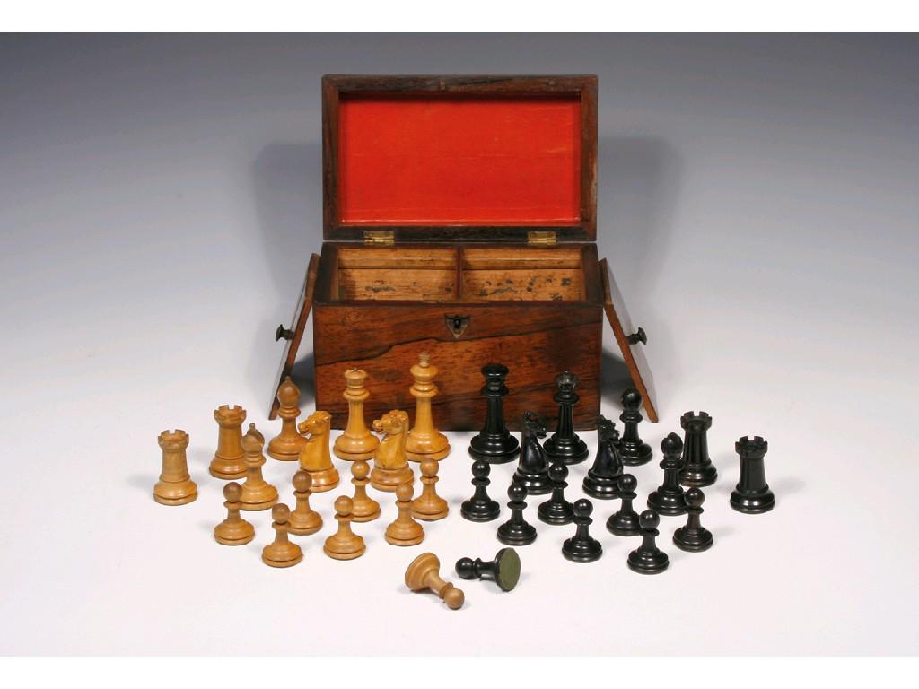 Appraisal: JACQUES A STAUNTON PATTERN CHESS SET the white king stamped