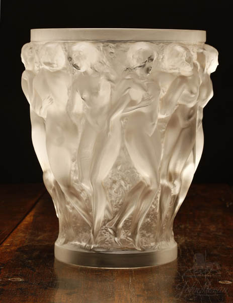 Appraisal: A Lalique frosted art glass 'Bacchantes' vase A Lalique frosted