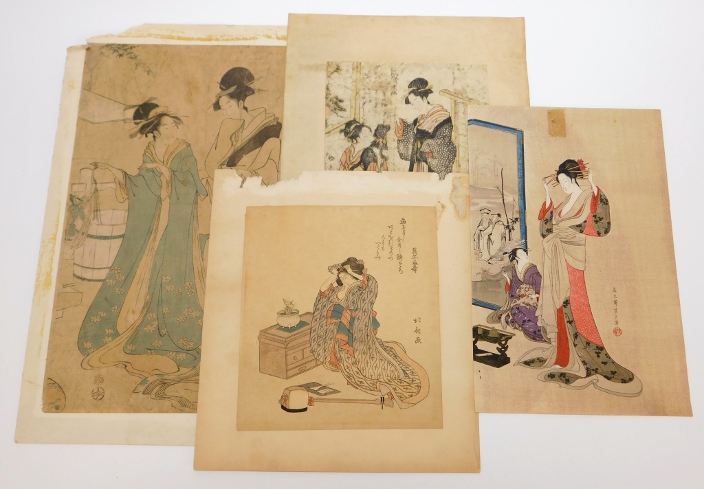 Appraisal: PC HOKUSAI SHUNZAN EISHO GEISHA WOODBLOCK PRINTS Japan th- th