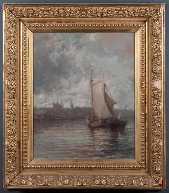 Appraisal: Charles Day Hunt American - ''Black Rock Harbor'' oil on