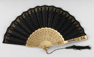 Appraisal: A Gilt Wood and Black Satin Hand Fan Apprx -