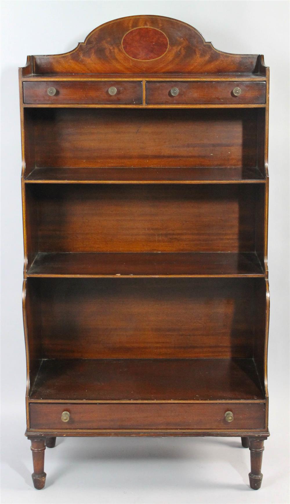 Appraisal: SMITH AND WATSON REGENCY STYLE MAHOGANY DWARF WATERFALL BOOKCASE having