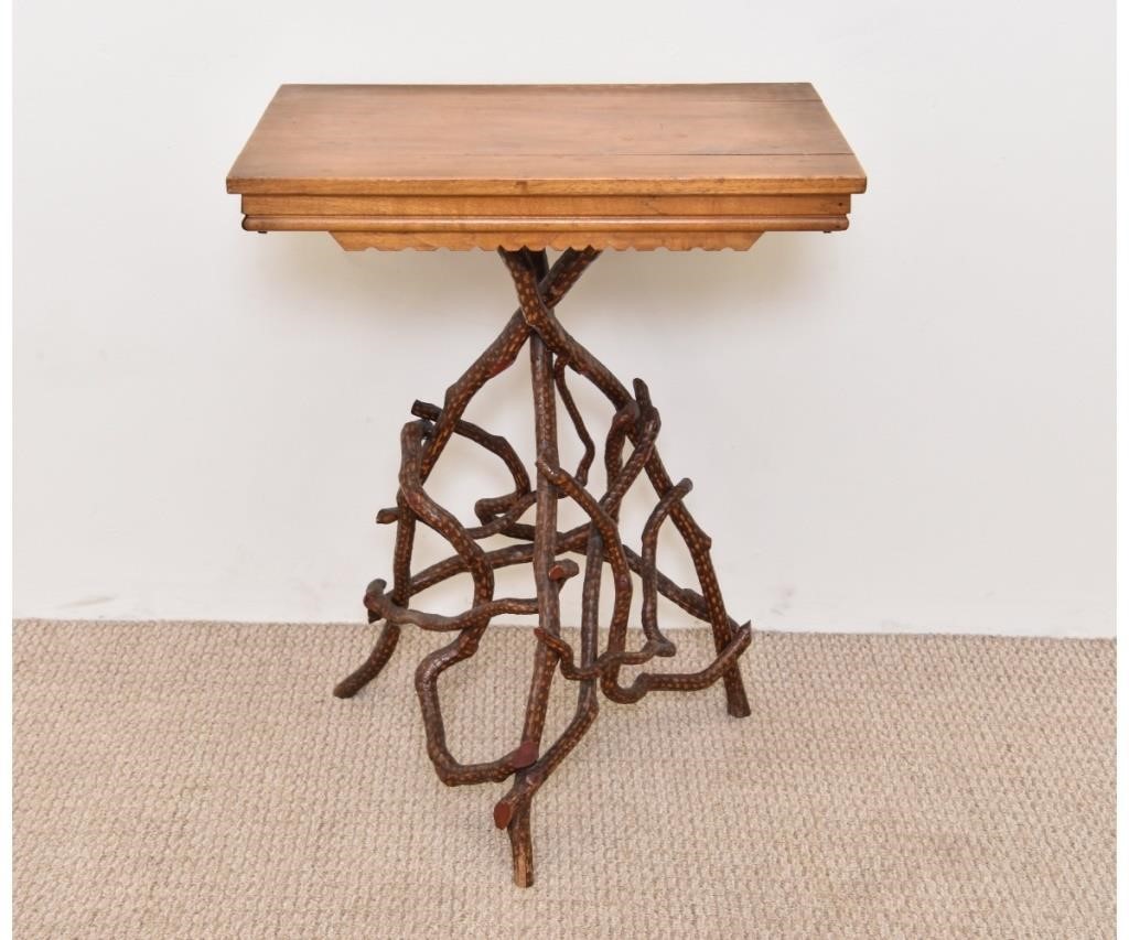 Appraisal: Folk Art country oak top table circa base made of