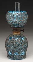 Appraisal: FILIGREED BLUE SNOWFLAKE MINI LAMP S - Blue snowflake mini