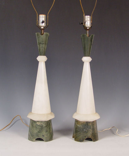 Appraisal: PAIR MID CENTURY ITALIAN MARBLE TABLE LAMPS part construction green