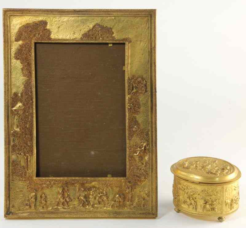 Appraisal: Dutch Style Dresser Box and Picture Frameeach of gilt metal