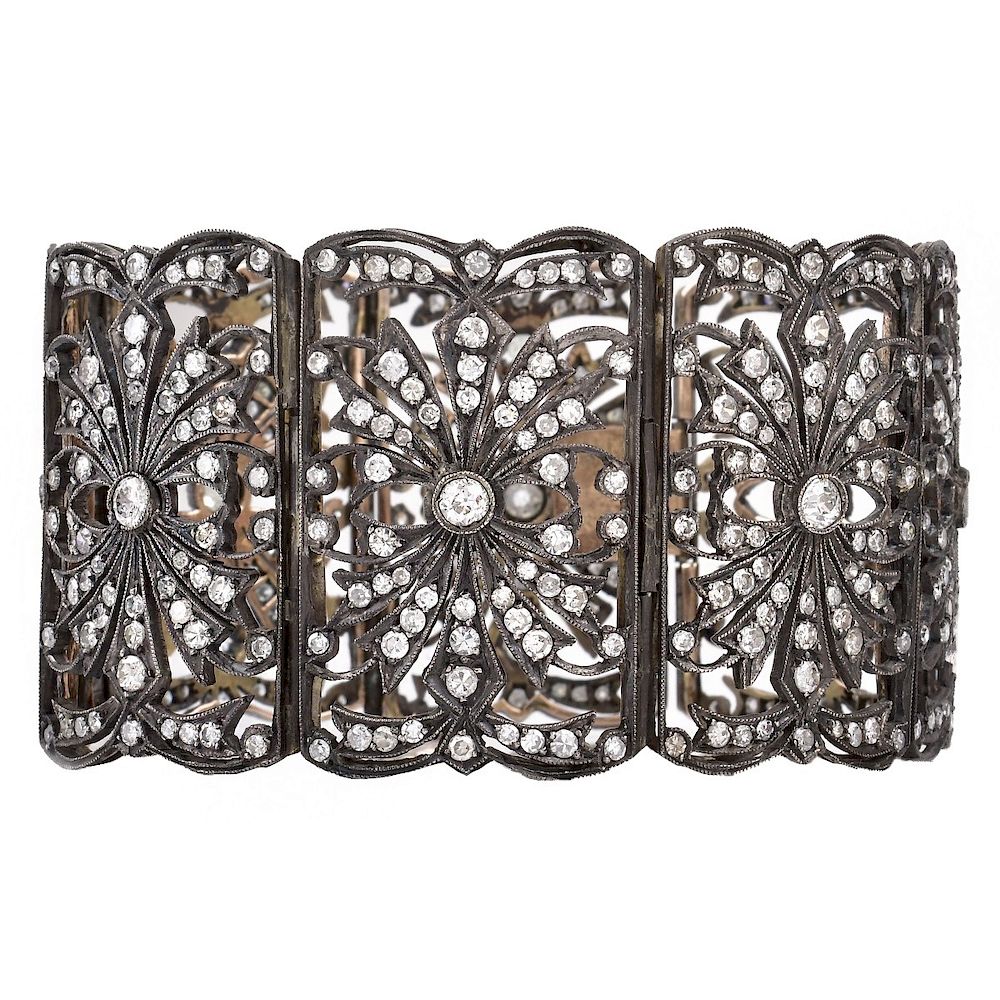 Appraisal: Antique Diamond Bracelet Antique Old European Cut Diamond and Silver