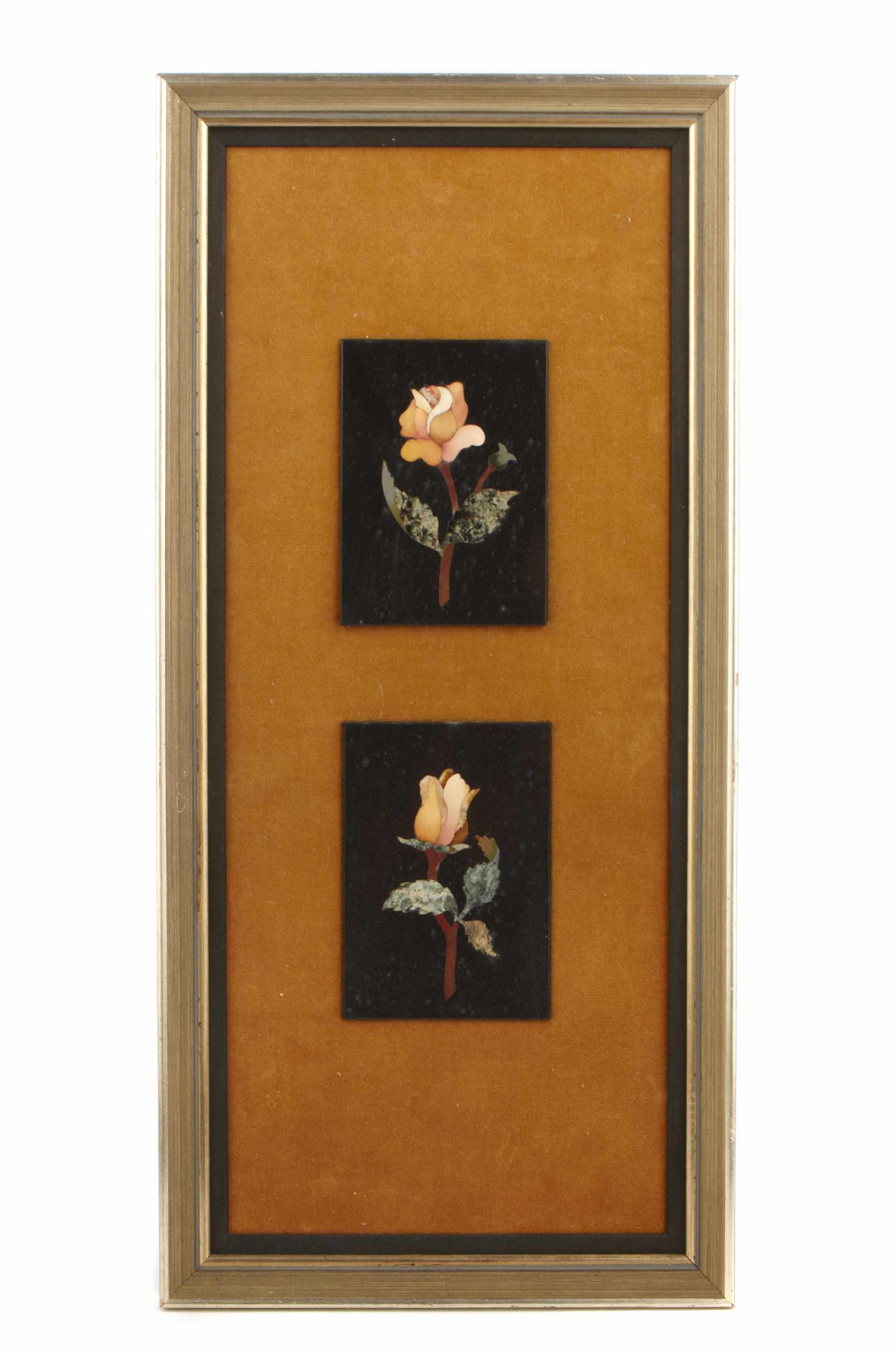 Appraisal: A framed pair of pietra dura plaques height in