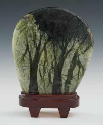 Appraisal: A Nephrite Tree Plaque on Stand The thick sheet of