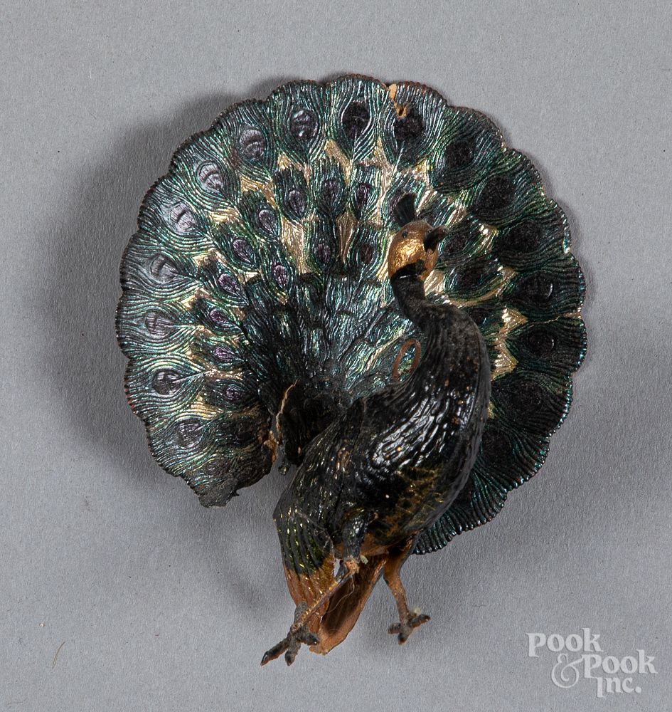 Appraisal: Dresden peacock Christmas ornament Dresden peacock Christmas ornament h Condition