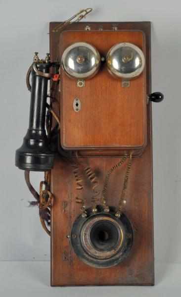 Appraisal: Early Compact Wall Telephone Circa s Walnut Maker unknown Forked