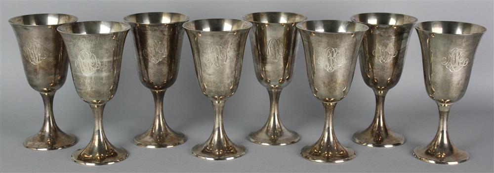 Appraisal: SET OF EIGHT AMERICAN SILVER WATER GOBLETS mid th Century