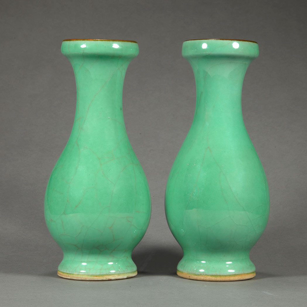 Appraisal: Pair of Chinese Green Glazed Porcelain Vases Late th century