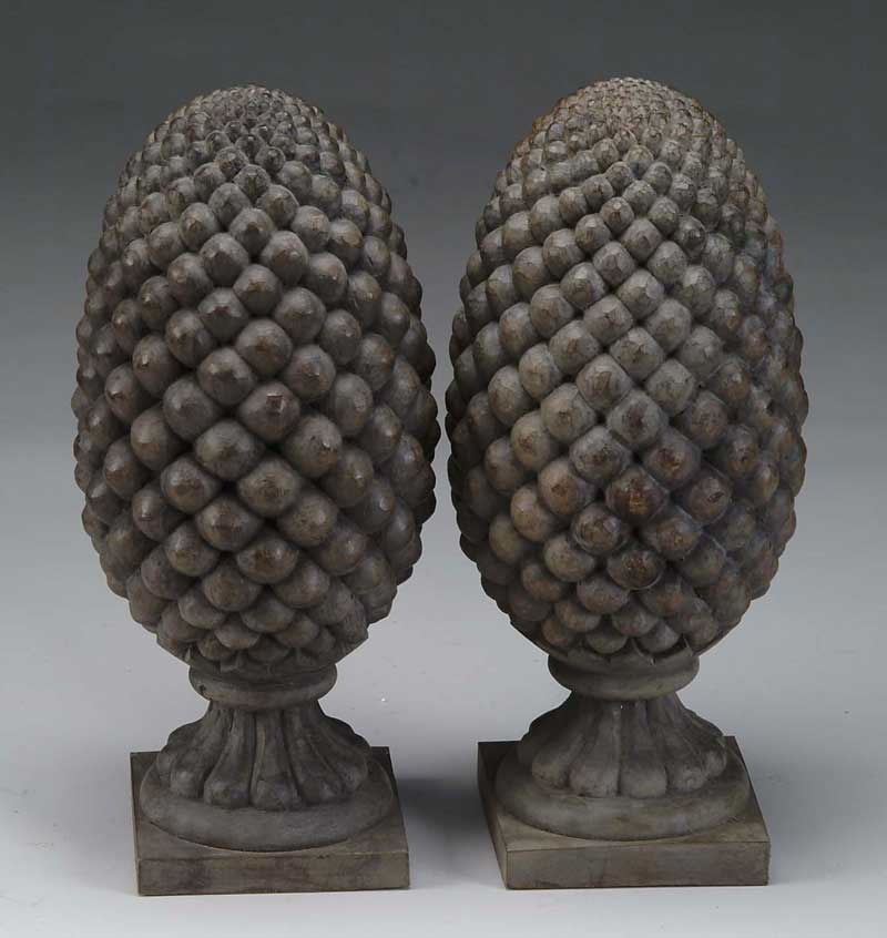 Appraisal: PAIR OF CARVED WOODEN OVER SIZE PINEAPPLE FINIALS Late th