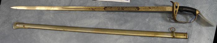 Appraisal: Austrian sabre etched blade long with regt mkd iron scabbard