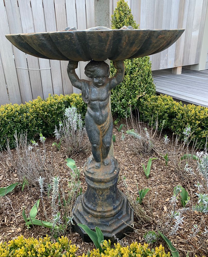 Appraisal: French Cast Iron Figural Cherub Bird Bath with Shell Form