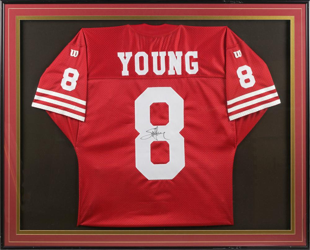 Appraisal: STEVE YOUNG SIGNED ERS FOOTBALL JERSEYsigned and framed under acrylic