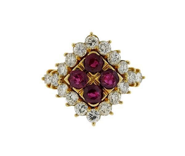 Appraisal: K Gold Diamond Ruby Cluster Ring METAL K gold GEMSTONES