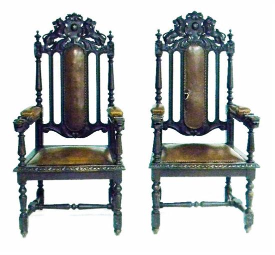 Appraisal: Pair of th C English carved and turned oak restoration