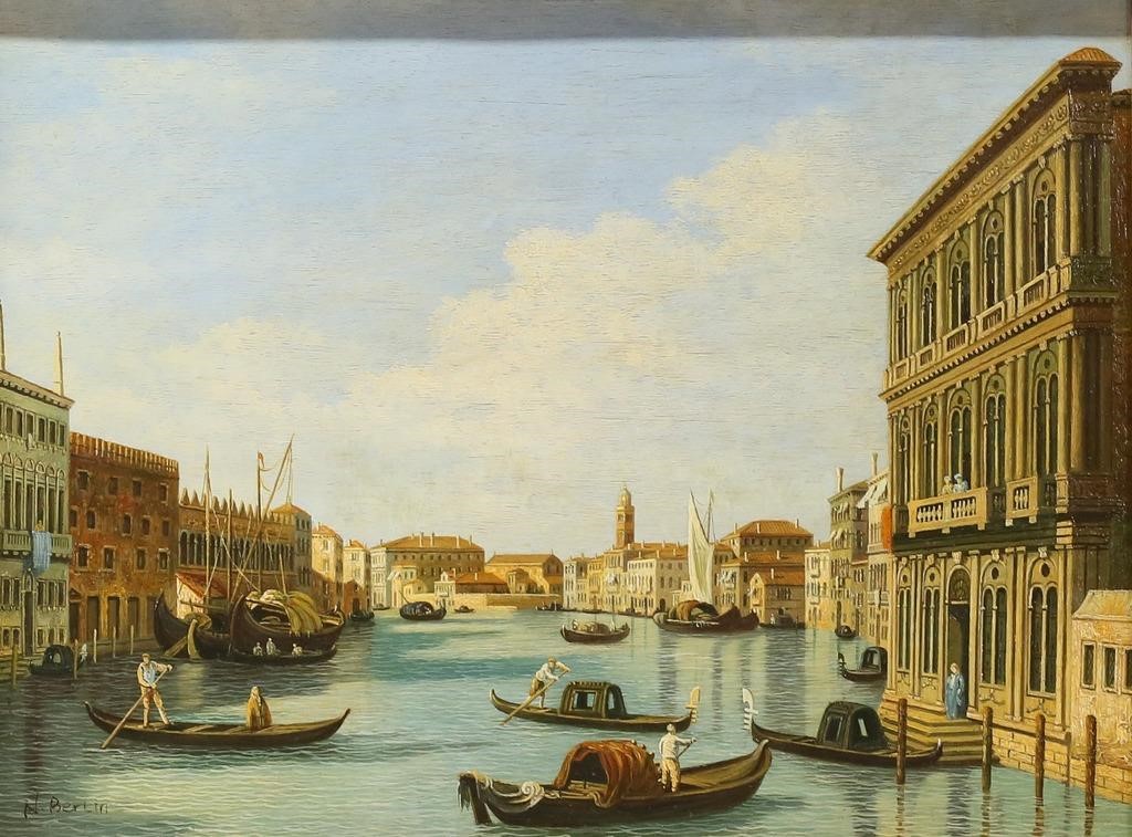 Appraisal: N BERTIN OIL ON BOARD VENICEVenetian canal scene oil on