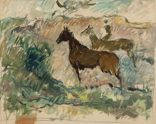 Appraisal: Lawrence Murphy Two horses with figure unsigned oil and graphite