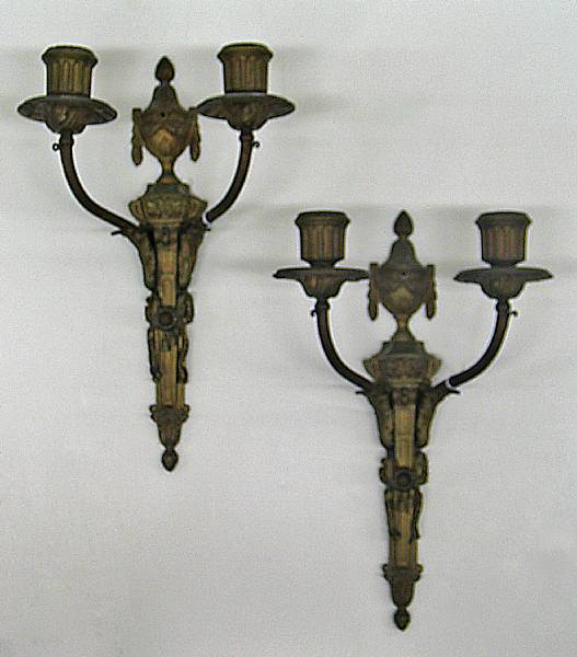 Appraisal: A pair of Louis XVI style gilt brass two light