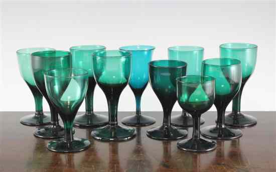 Appraisal: Eleven various late Georgian Bristol green glass drinking glasses the