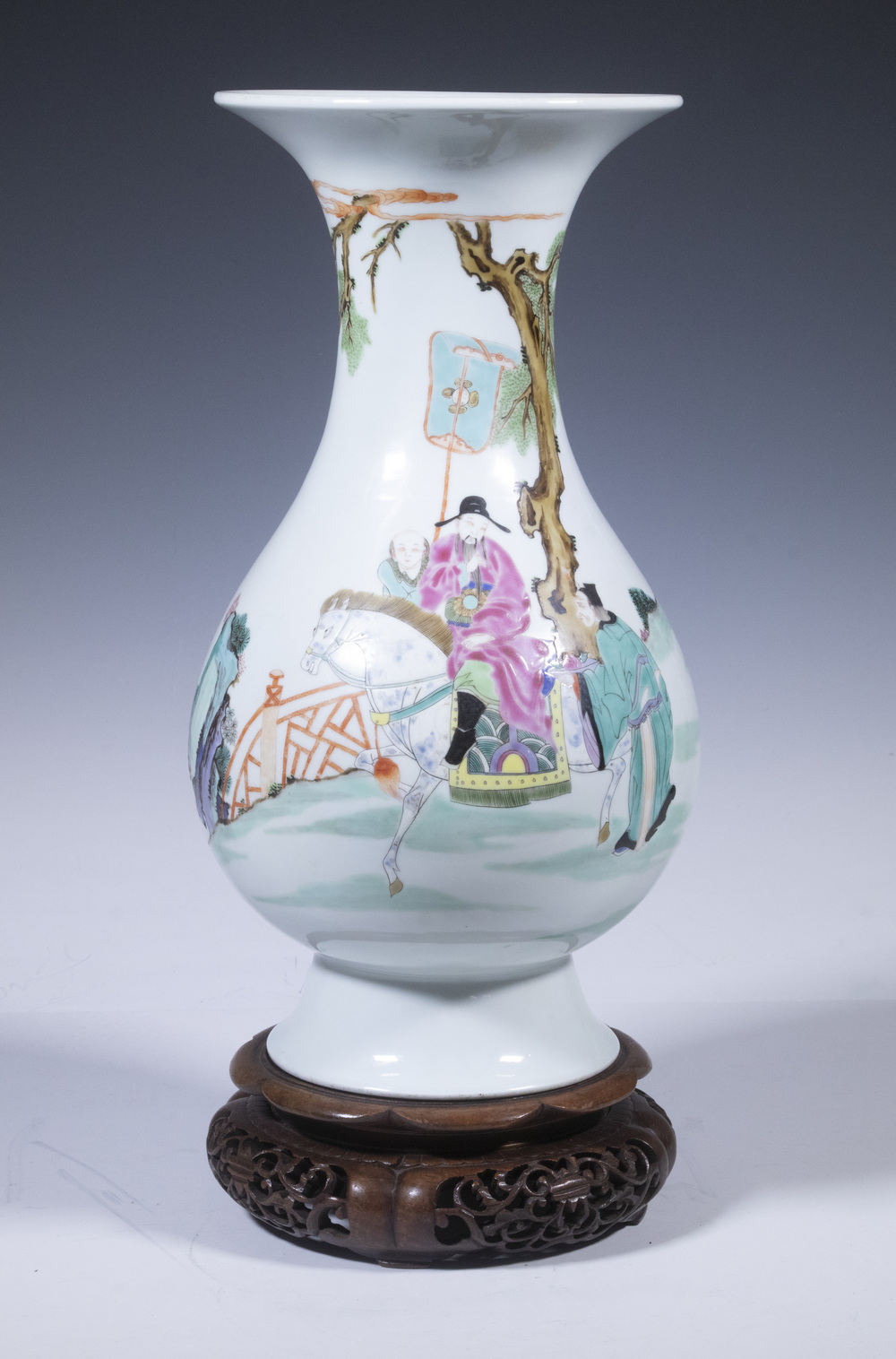 Appraisal: CHINESE PEAR SHAPED FIGURAL VASE Enameled Famille Rose Porcelain Yuhuchunping