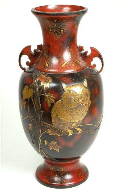 Appraisal: JAPANESE BRONZE AND LACQUERED BALUSTER VASE MEIJI PERIOD decorated with