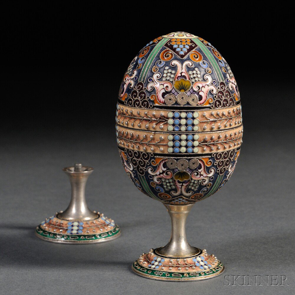 Appraisal: Russian Silver and Cloisonn Enamel Egg Moscow - th Artel