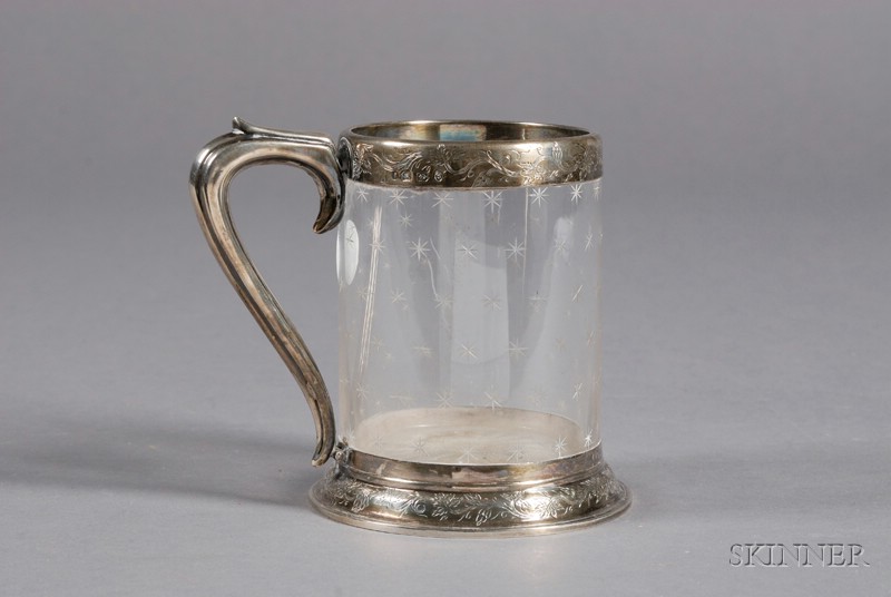 Appraisal: Victorian Silver and Cut Glass Mug Birmingham maker's mark JB