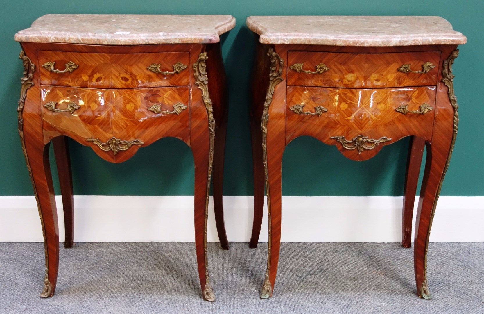 Appraisal: A pair of Louis XV style gilt metal mounted marquetry