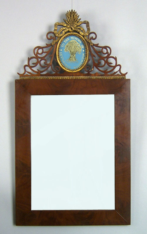 Appraisal: American late Federal mahogany mirror ca the pierced crest centering