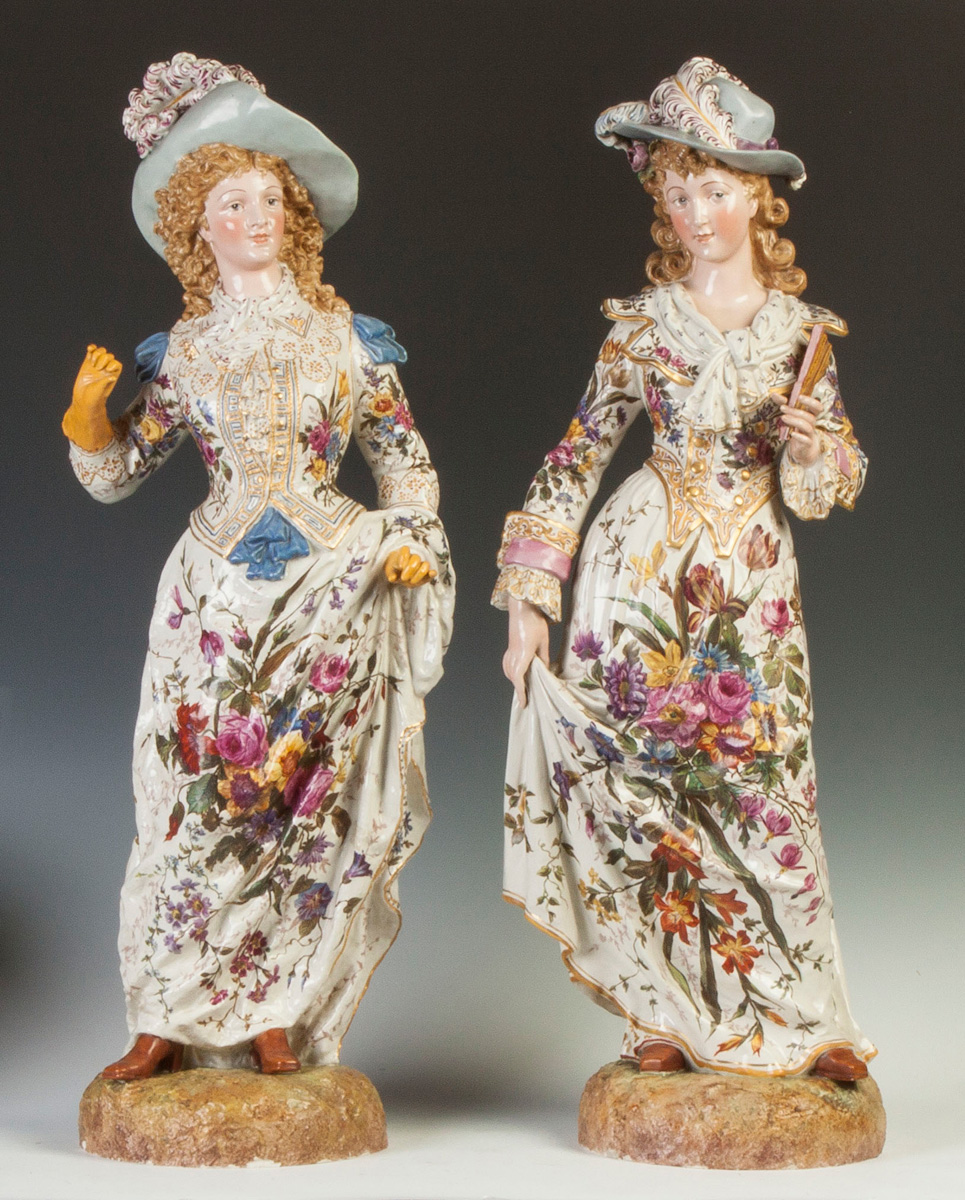 Appraisal: Large Pair of Porcelain Women with Hats th cent Hand