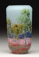 Appraisal: DAUM NANCY CAMEO ENAMELED VASE Delightful little spring vase with