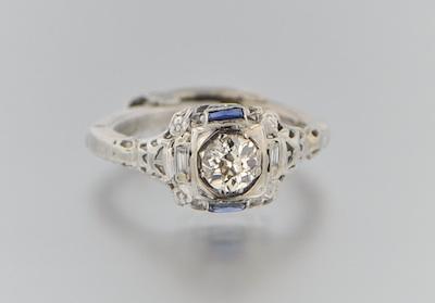 Appraisal: A Platinum Diamond and Sapphire Filigree Ring Platinum filigree mounting