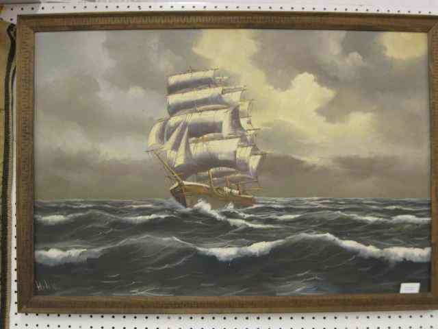 Appraisal: H Van Hoek Oil Sailing Ship at Sea on canvas